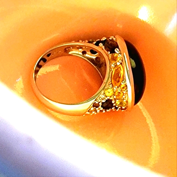 COPY - 🐚 David Sigal SS Smokey Quartz Oval Cabochon Ring with Citrine & Peridot - Picture 16 of 16